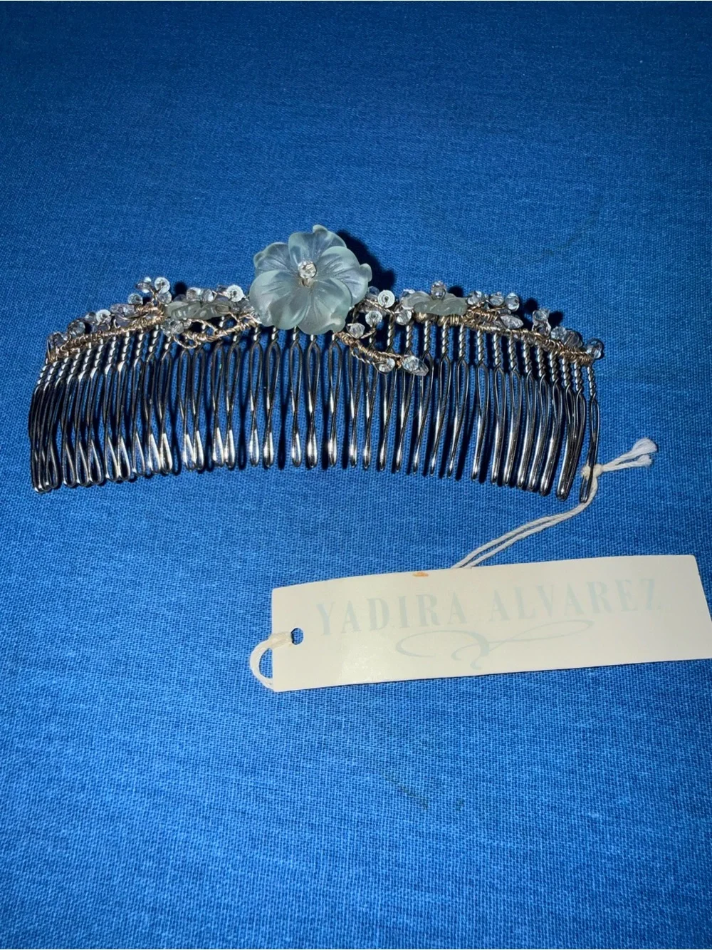 Sterling Silver Yadira Alvarez Lt Azure Flower Crystal Hair Comb Limited Edition